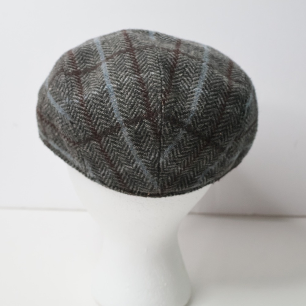 Beagle Essex Wool Flat Cap Gray Herringbone Plaid Made in Italy M Gentleman - Picture 3 of 8